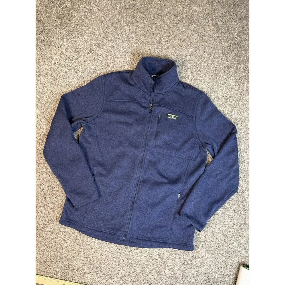 L.L. Bean Sweater Jacket Mens LT Slightly Fitted Blue Full Zip Mock Neck Fleece